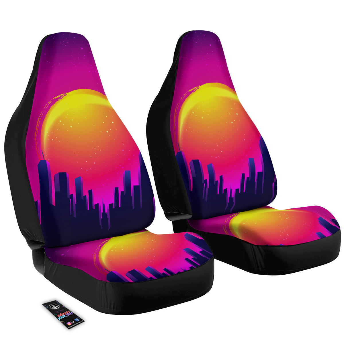 Retro City Sunrise Print Car Seat Covers-grizzshop