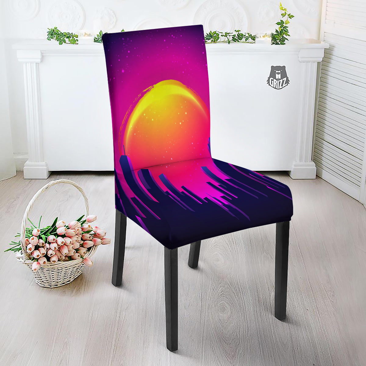 Retro City Sunrise Print Dining Chair Slipcover-grizzshop