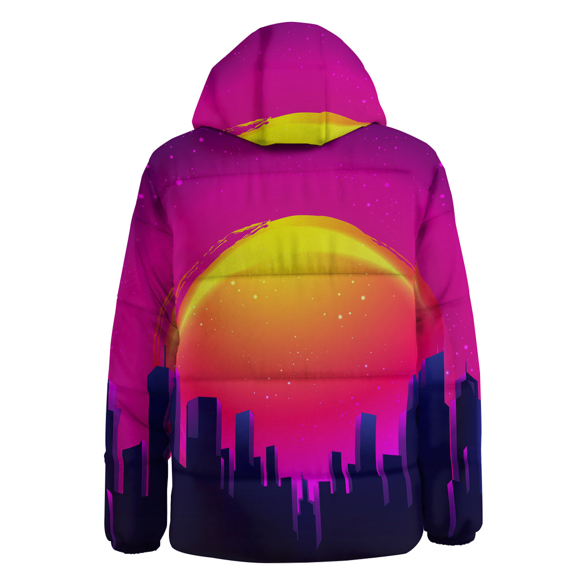Retro City Sunrise Print Down Jacket-grizzshop