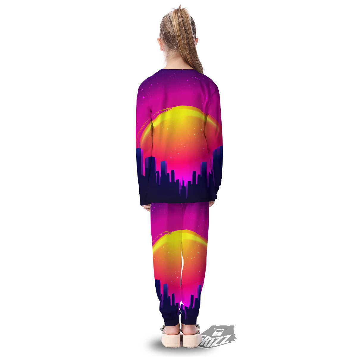 Retro City Sunrise Print Kid's Pajamas-grizzshop
