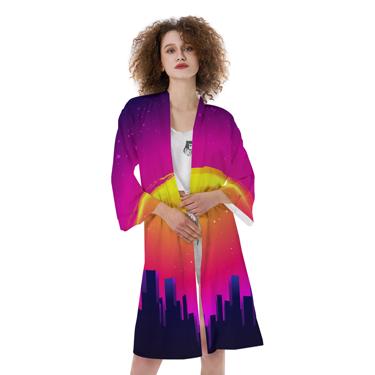 Retro City Sunrise Print Kimono-grizzshop