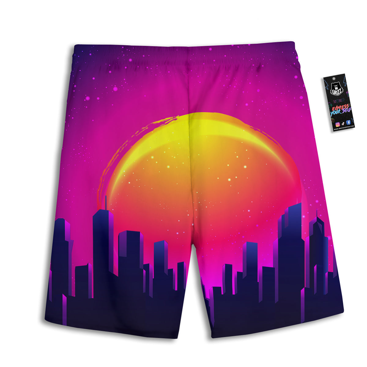Retro City Sunrise Print Men's Athletic Shorts