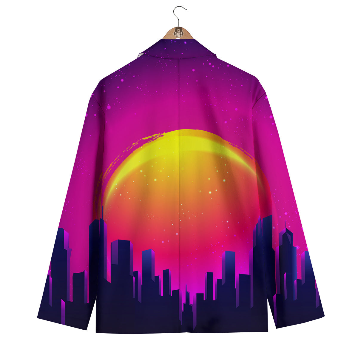 Retro City Sunrise Print Men's Blazer-grizzshop