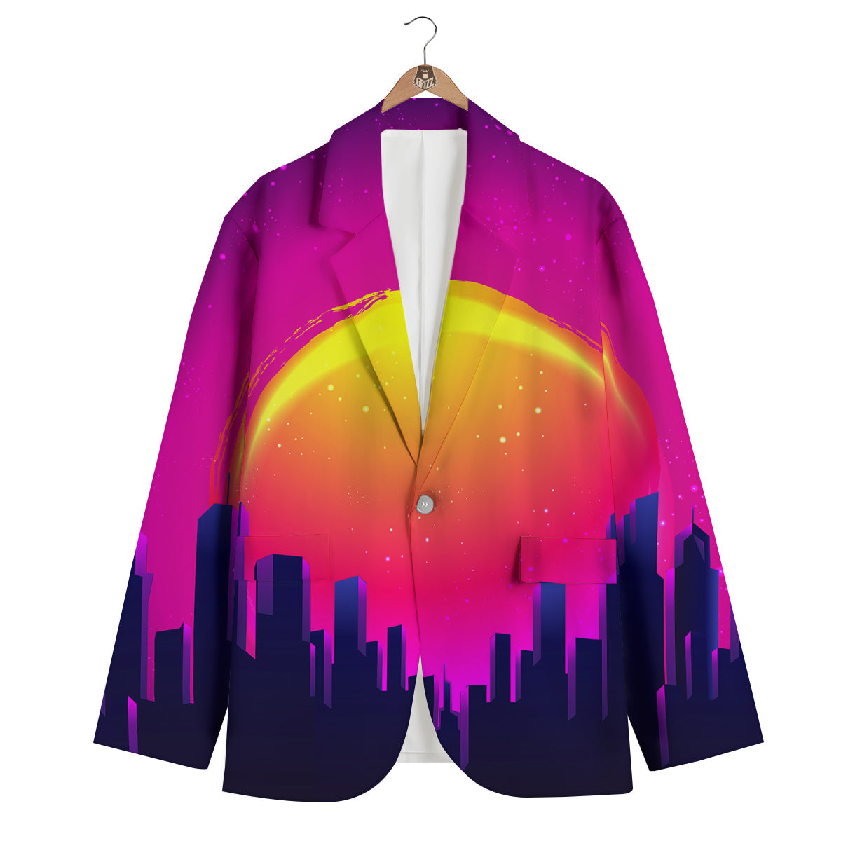 Retro City Sunrise Print Men's Blazer-grizzshop