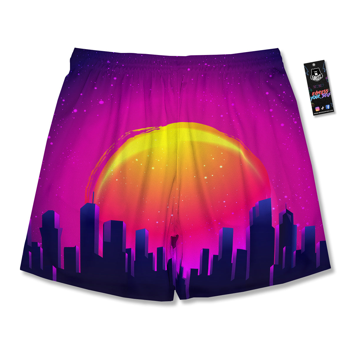 Retro City Sunrise Print Men's Running Shorts-grizzshop