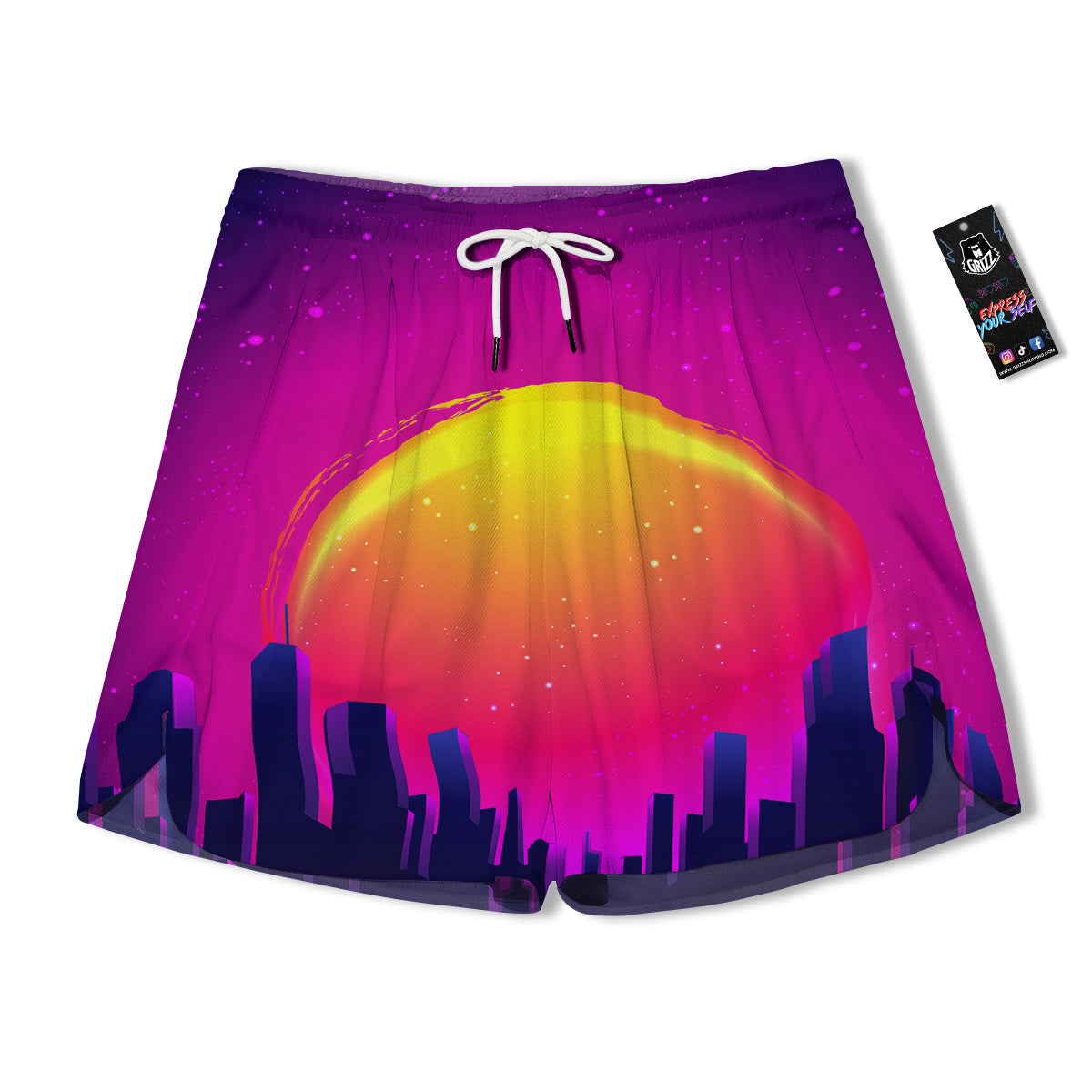 Retro City Sunrise Print Men's Running Shorts-grizzshop