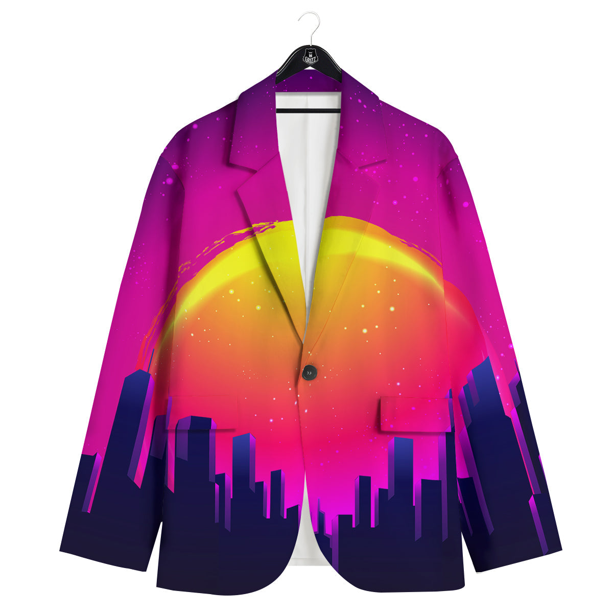 Retro City Sunrise Print Men's Sport Coat-grizzshop