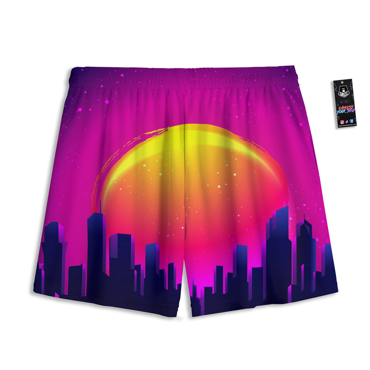 Skull Flaming And Cross Wrench Print Mesh Shorts