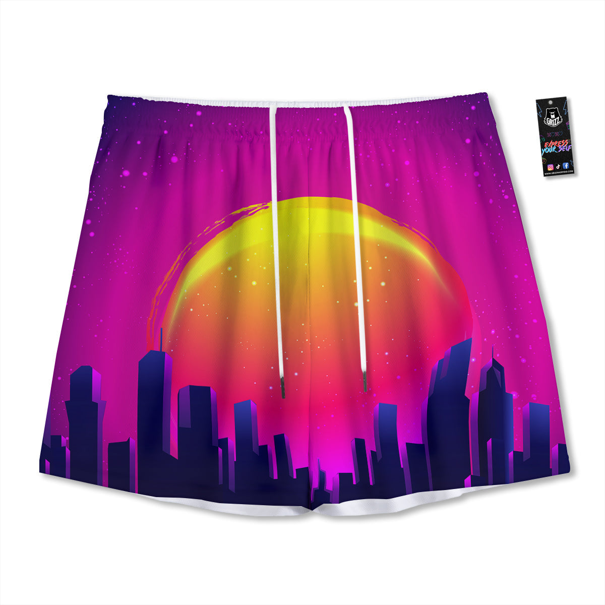 Skull Flaming And Cross Wrench Print Mesh Shorts