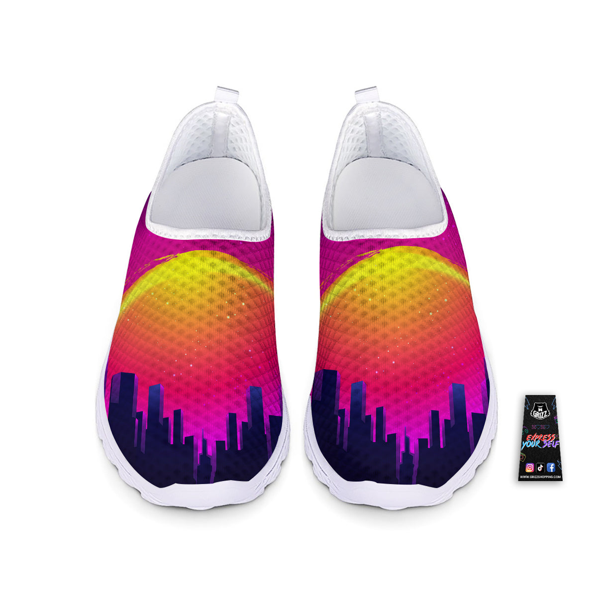 Retro City Sunrise Print Nurse Shoes-grizzshop
