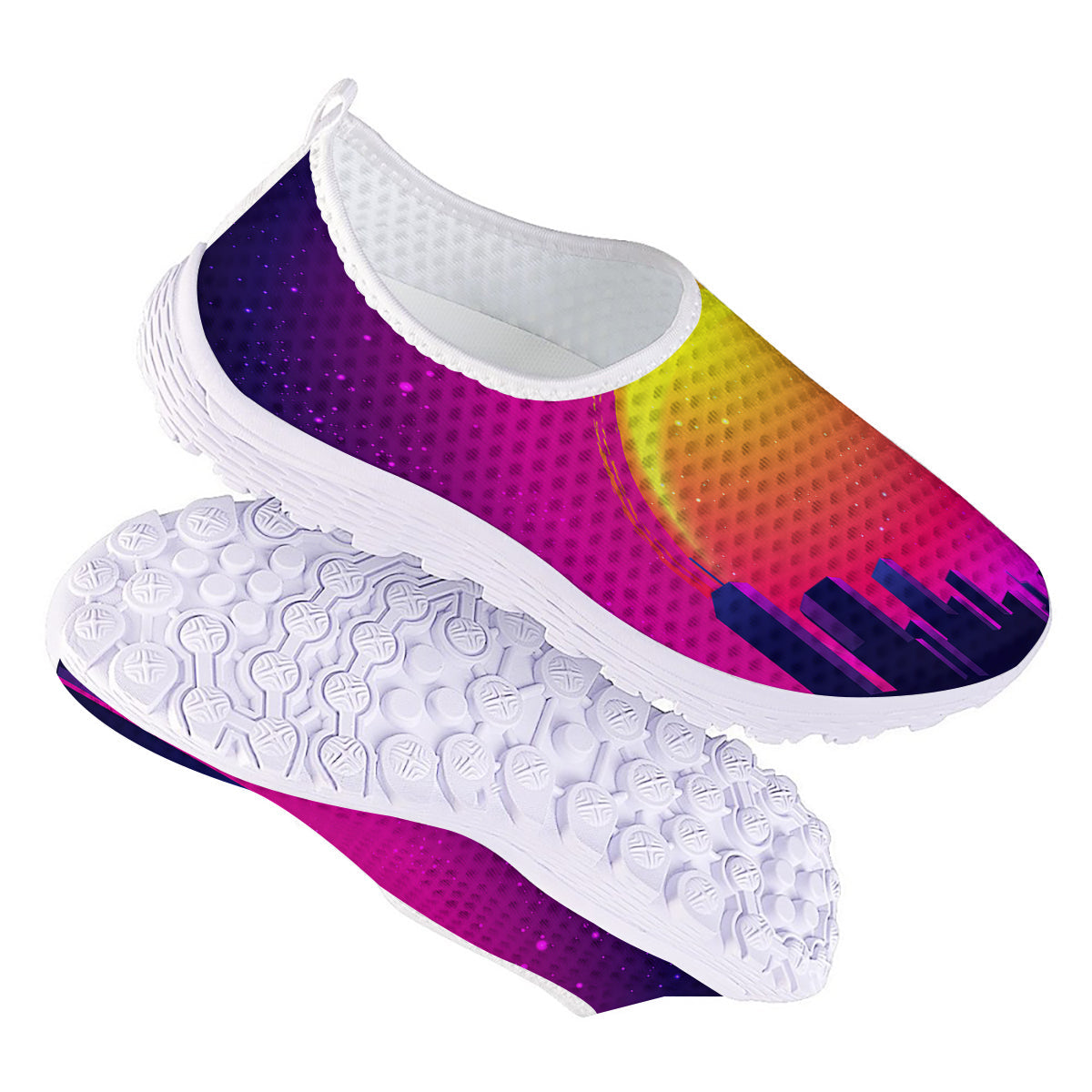 Retro City Sunrise Print Nurse Shoes-grizzshop