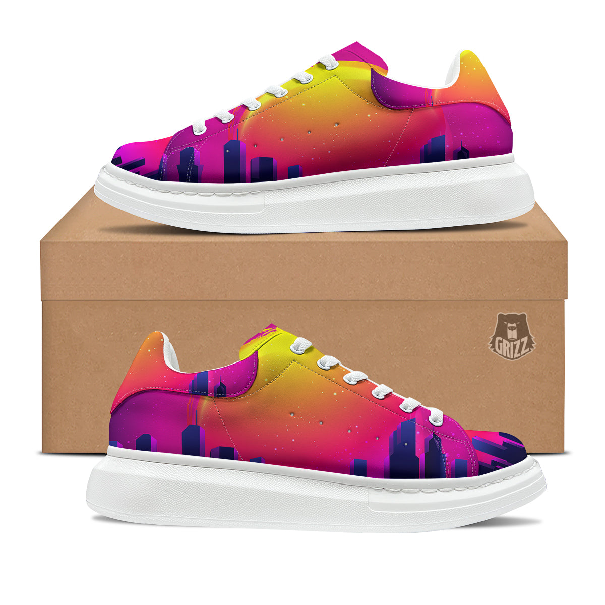 Retro City Sunrise Print Platform Shoes-grizzshop
