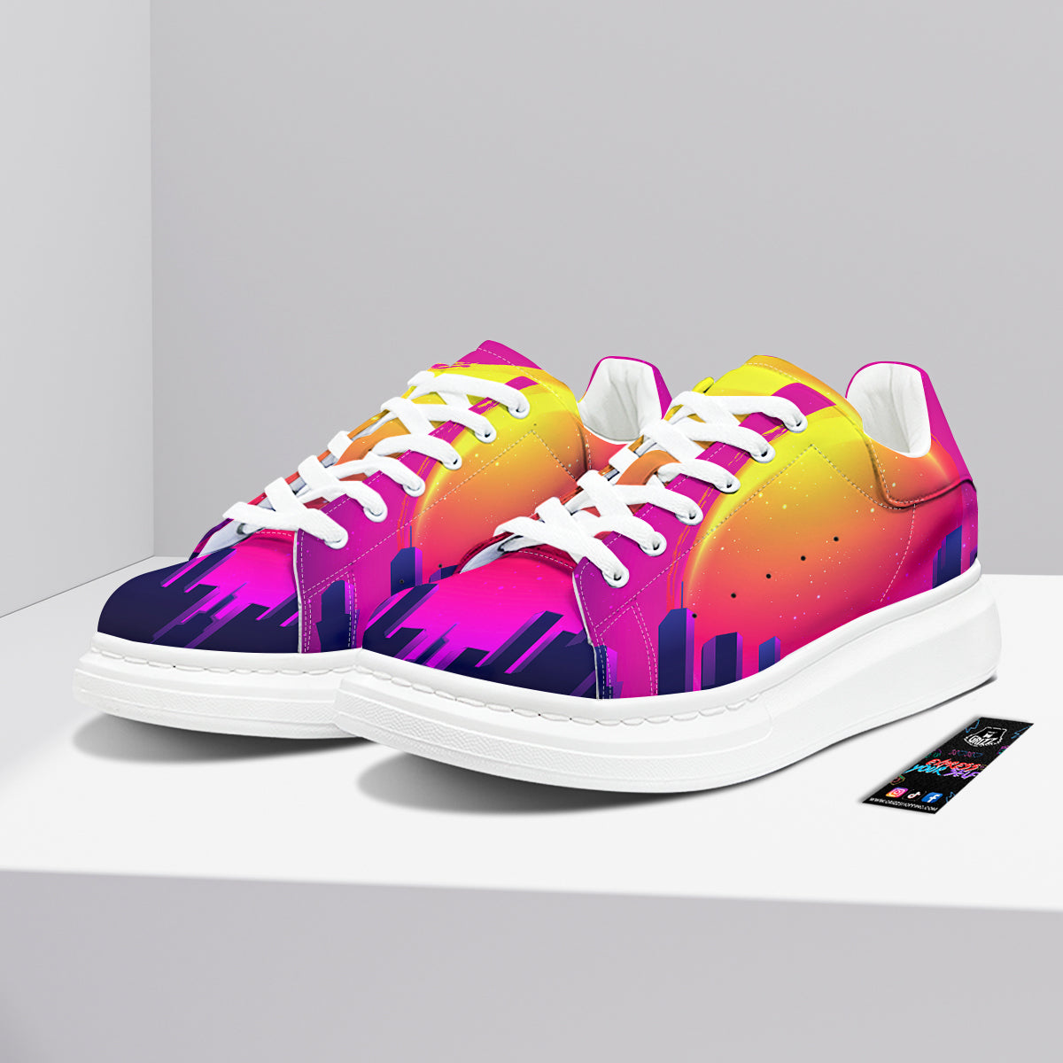Retro City Sunrise Print Platform Shoes-grizzshop