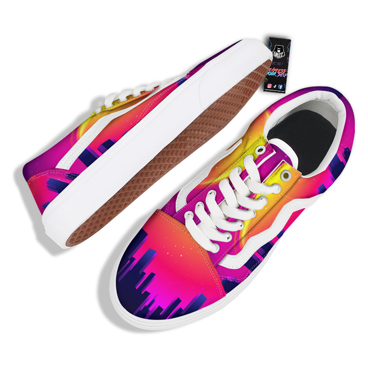 Retro City Sunrise Print Skate Shoes-grizzshop