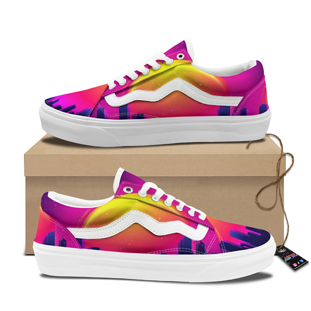 Retro City Sunrise Print Skate Shoes-grizzshop