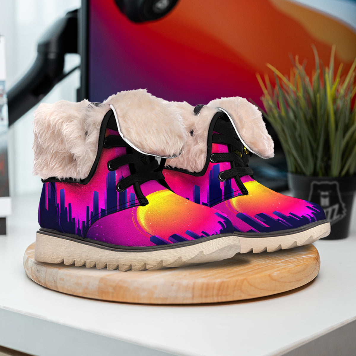 Retro City Sunrise Print Snow Boots-grizzshop