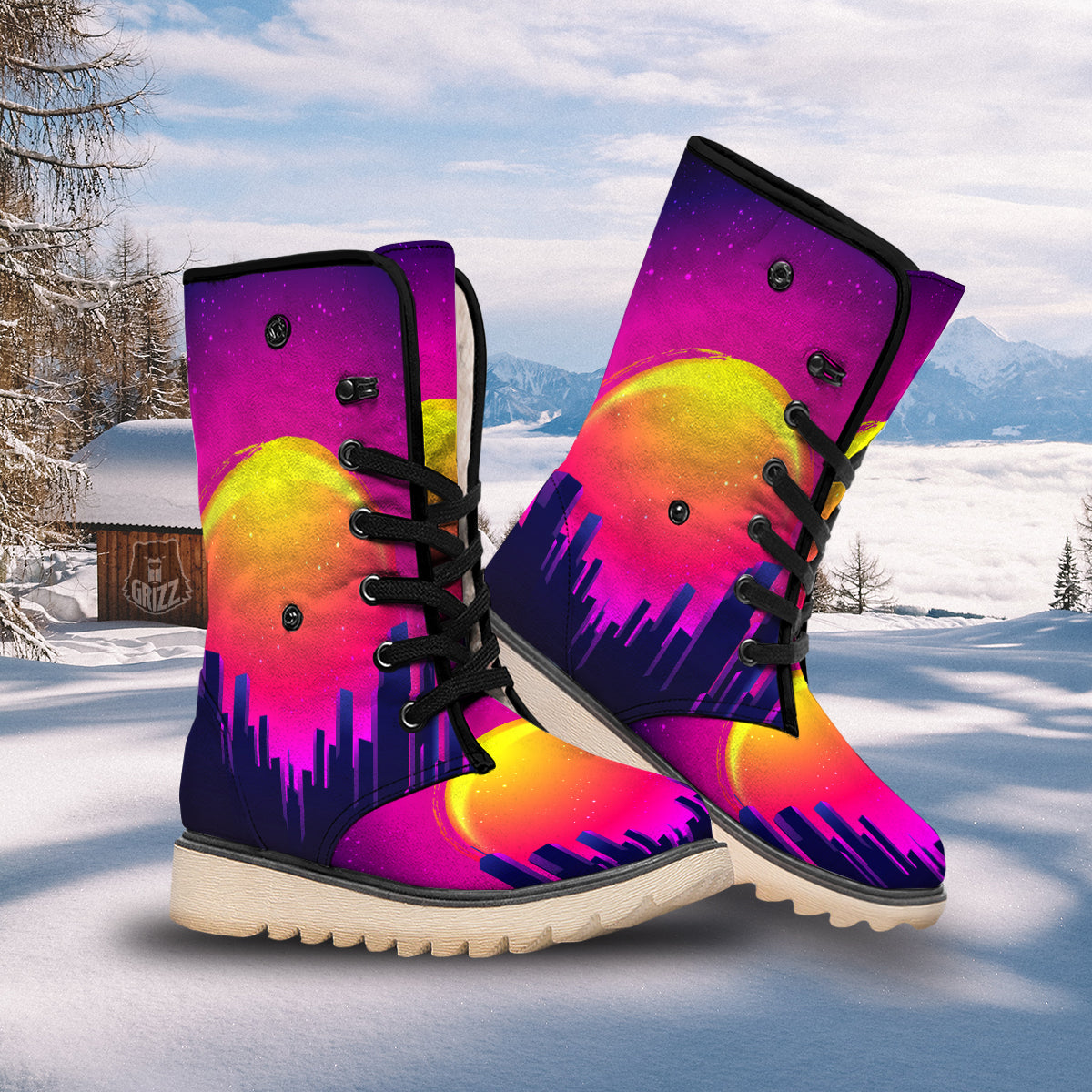 Retro City Sunrise Print Snow Boots-grizzshop