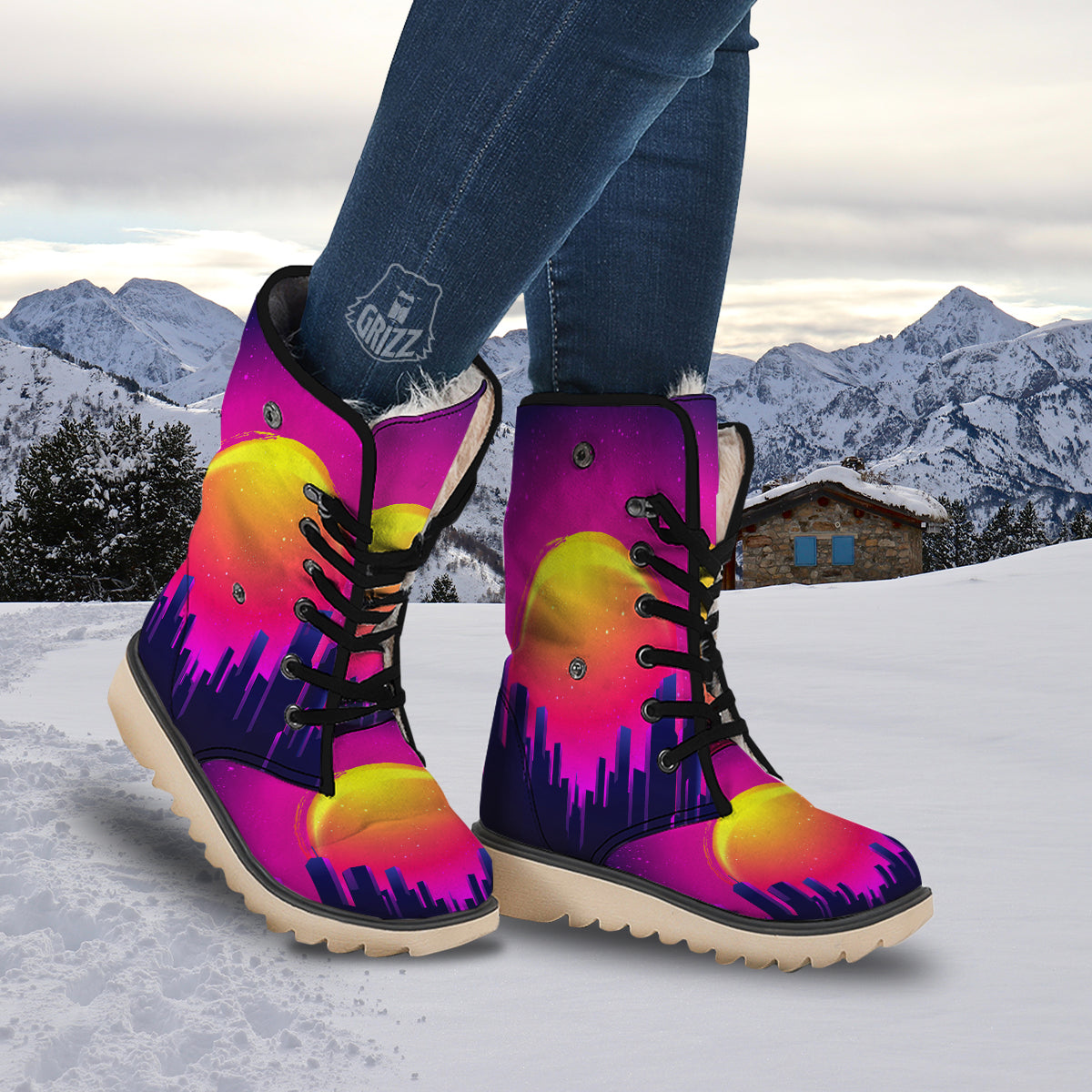 Retro City Sunrise Print Snow Boots-grizzshop