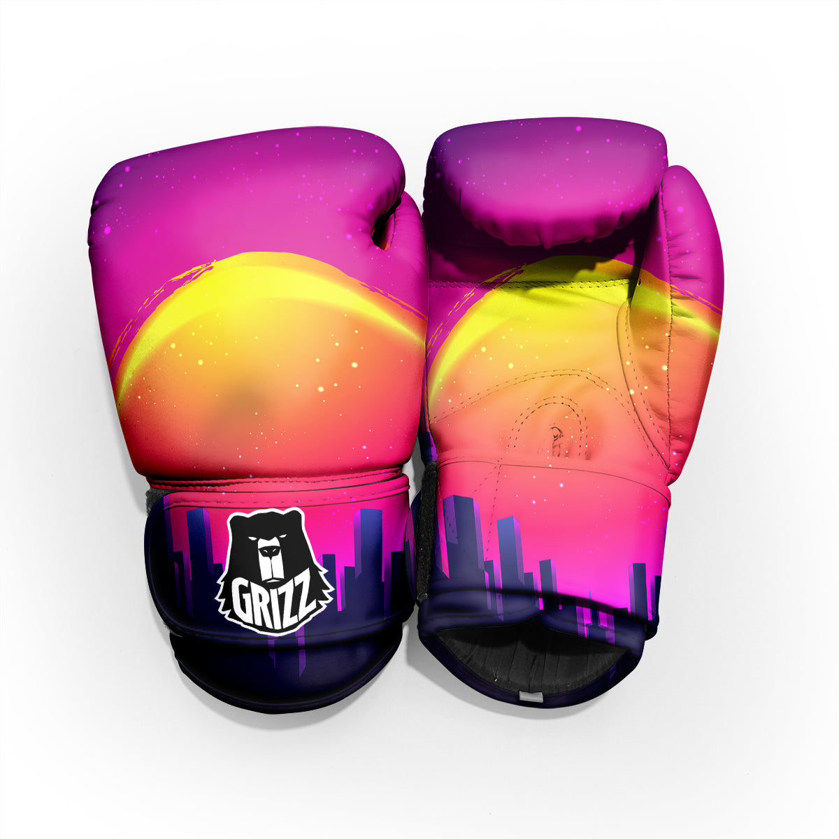 Retro City Sunrise Print Pro Boxing Glove
