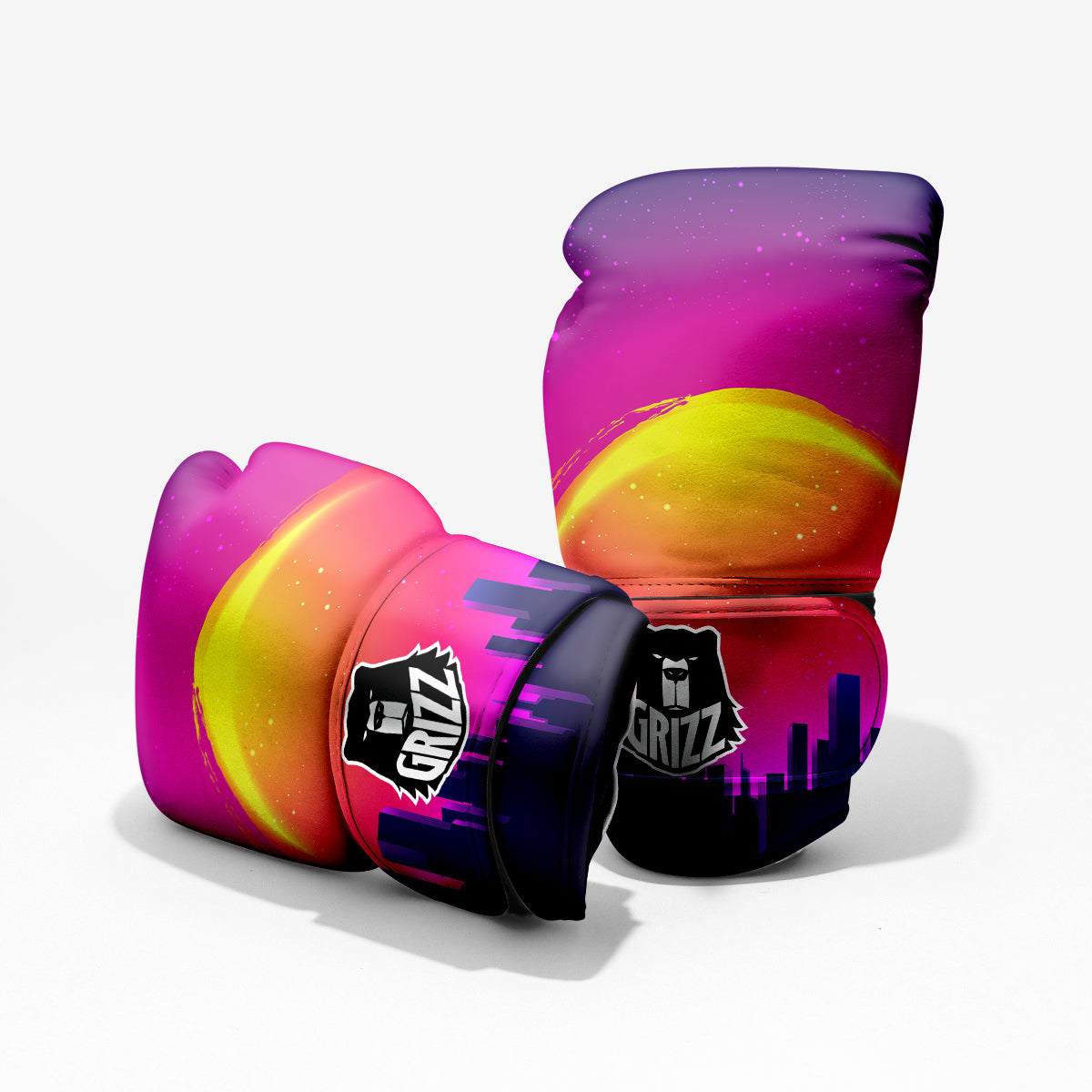 Retro City Sunrise Print Pro Boxing Glove