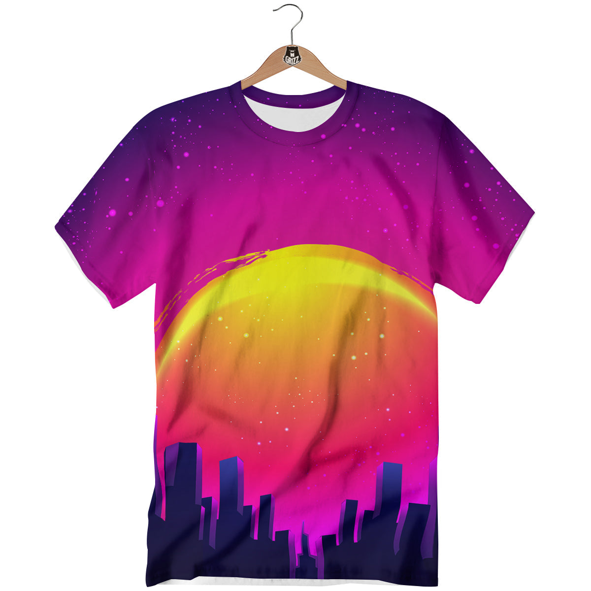Retro City Sunrise Print T-Shirt-grizzshop