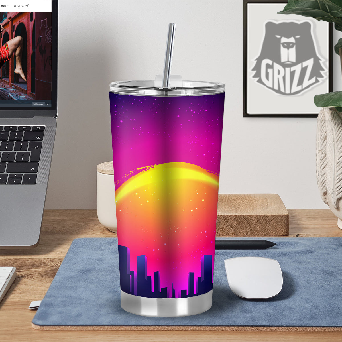 Retro City Sunrise Print Tumbler-grizzshop