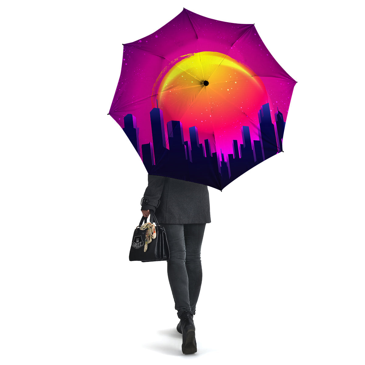 Retro City Sunrise Print Umbrella-grizzshop