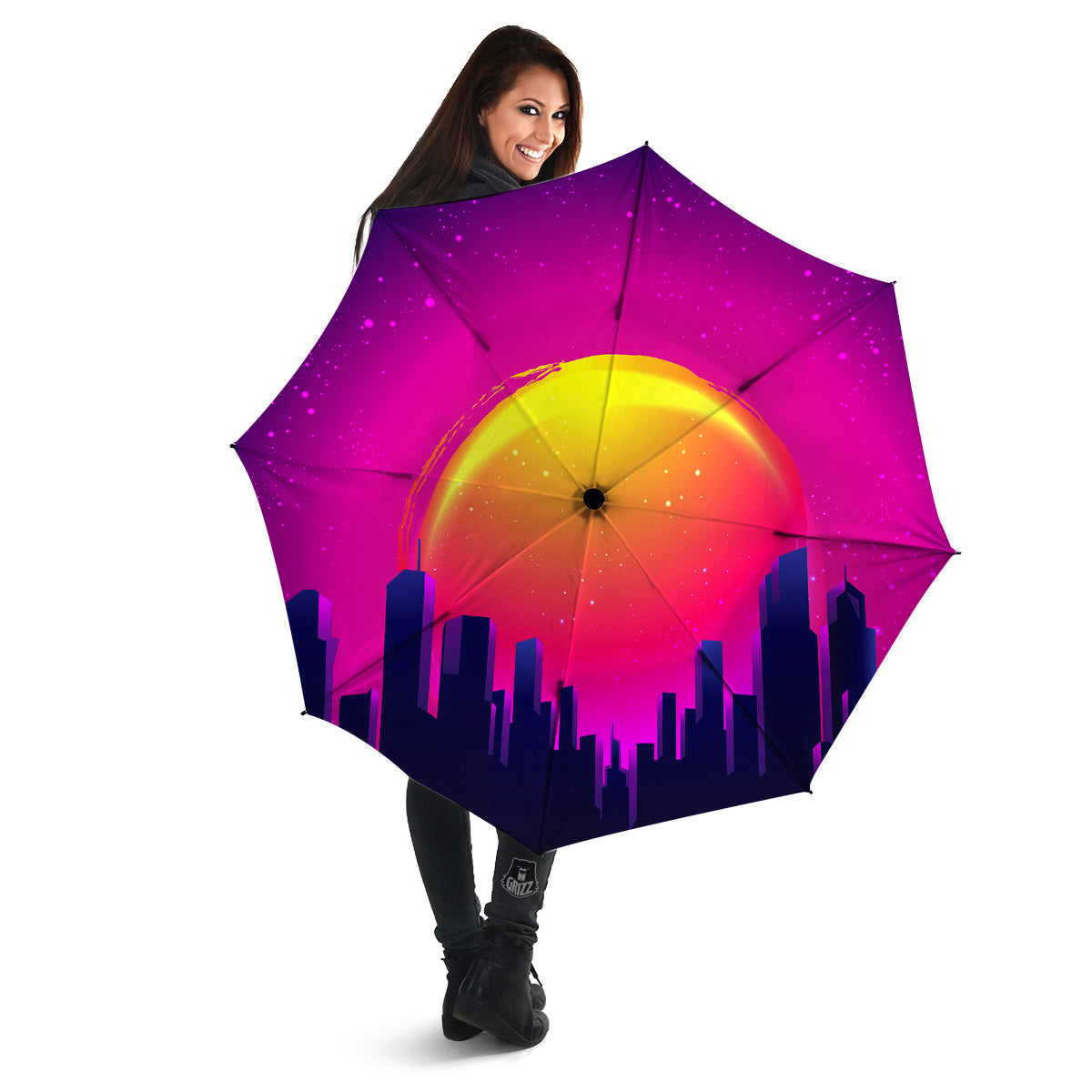 Retro City Sunrise Print Umbrella-grizzshop