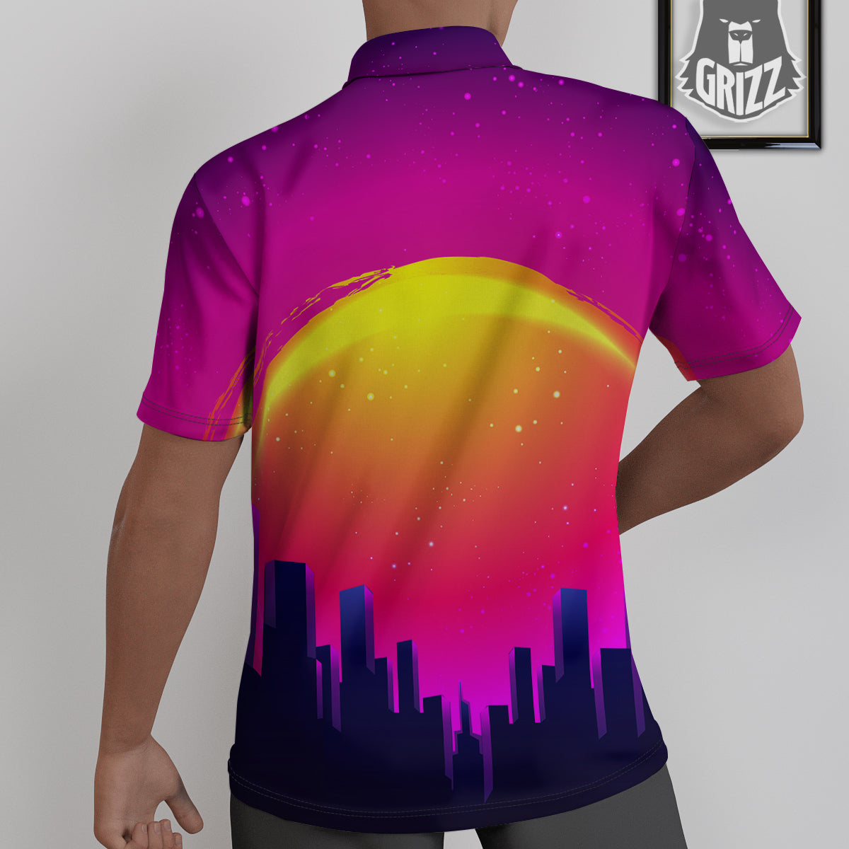 Retro City Sunrise Print Untucked Shirts-grizzshop