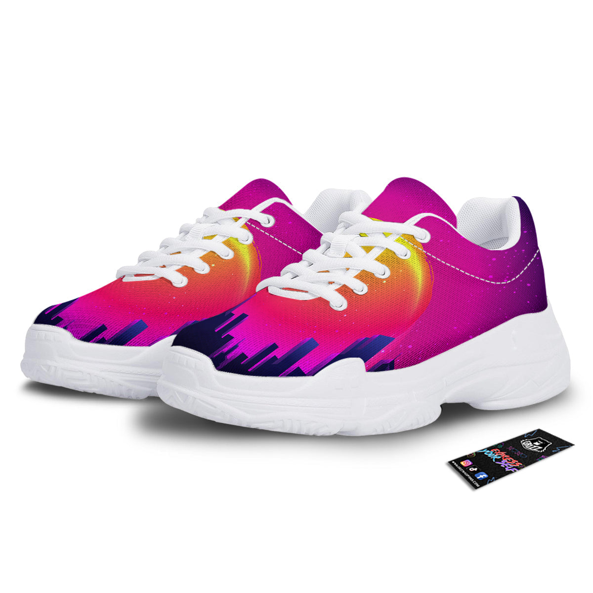 Retro City Sunrise Print White Chunky Shoes-grizzshop