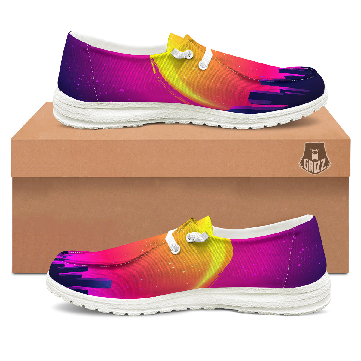 Retro City Sunrise Print White Loafers-grizzshop
