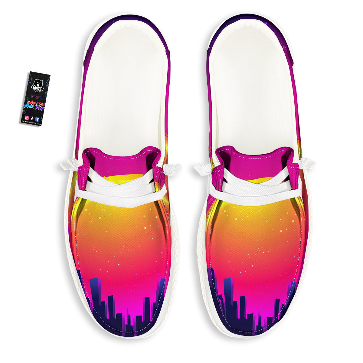 Retro City Sunrise Print White Loafers-grizzshop