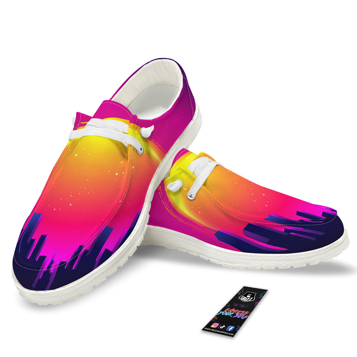 Retro City Sunrise Print White Loafers-grizzshop