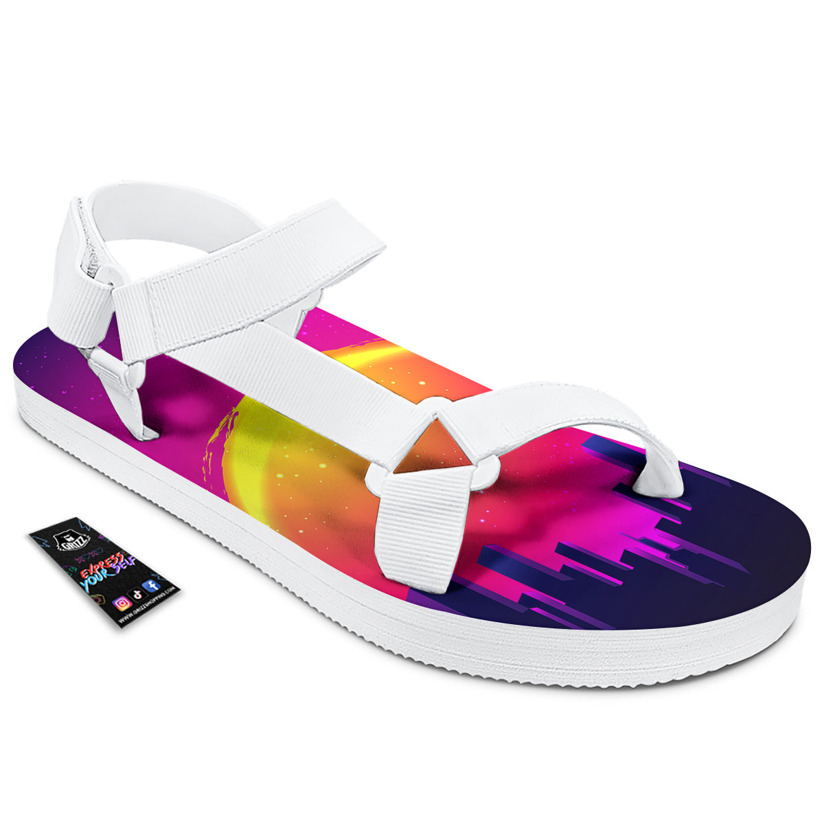 Retro City Sunrise Print White Open Toe Sandals-grizzshop