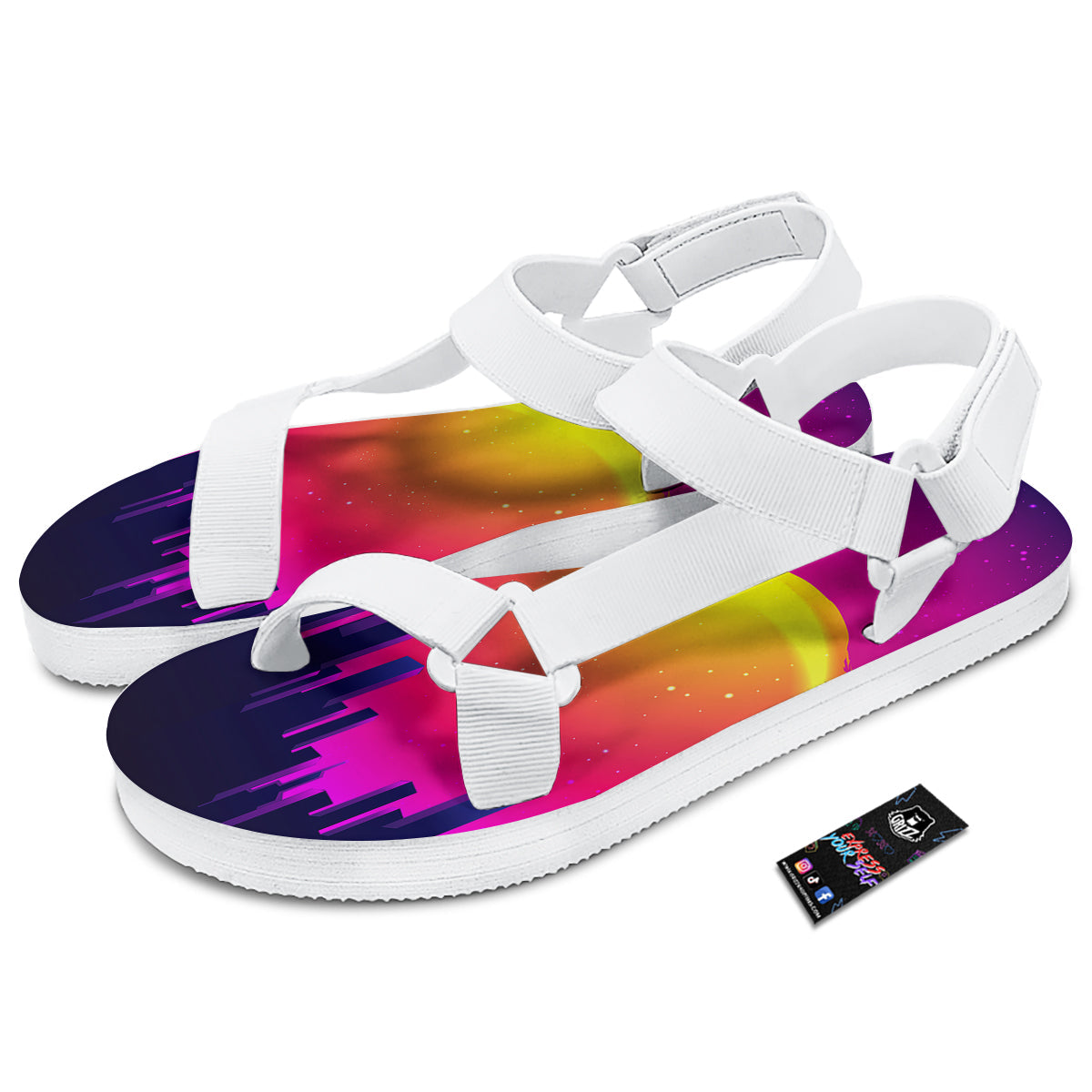 Retro City Sunrise Print White Open Toe Sandals-grizzshop