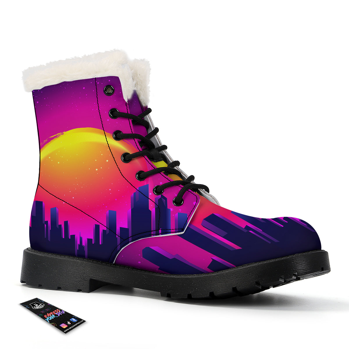 Retro City Sunrise Print Winter Boots-grizzshop