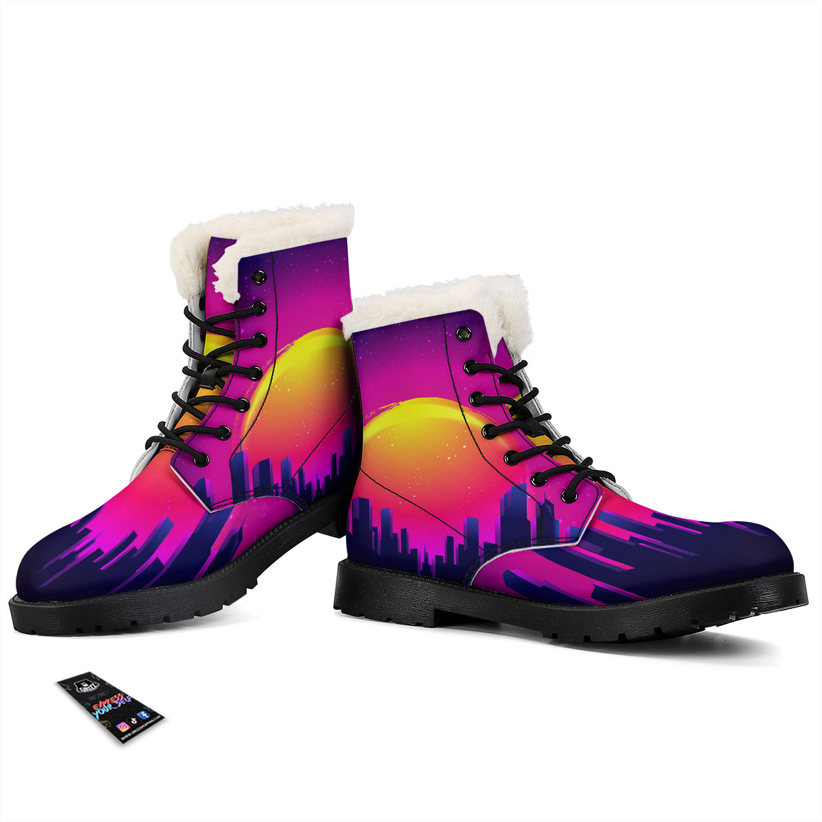 Retro City Sunrise Print Winter Boots-grizzshop