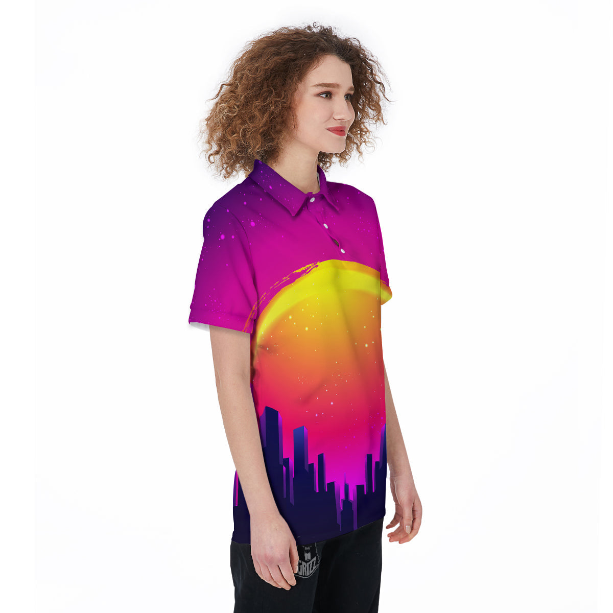 Retro City Sunrise Print Women's Golf Shirts-grizzshop