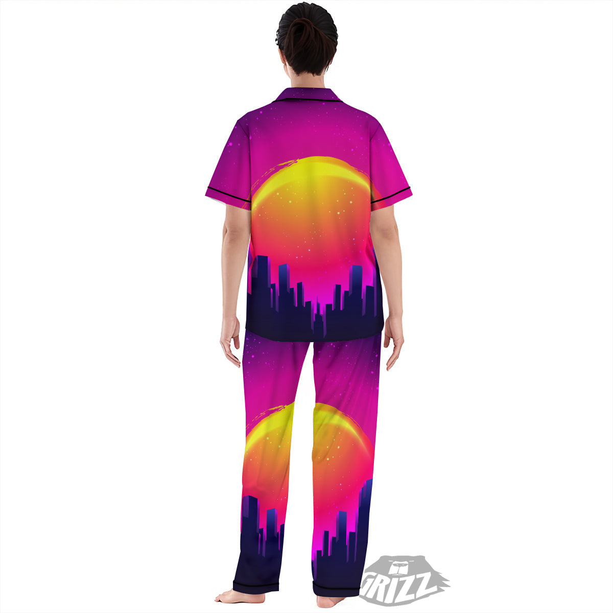 Retro City Sunrise Print Women's Pajamas Set-grizzshop