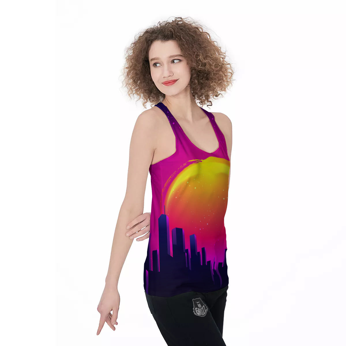 Retro City Sunrise Print Women's Racerback Tank Top-grizzshop