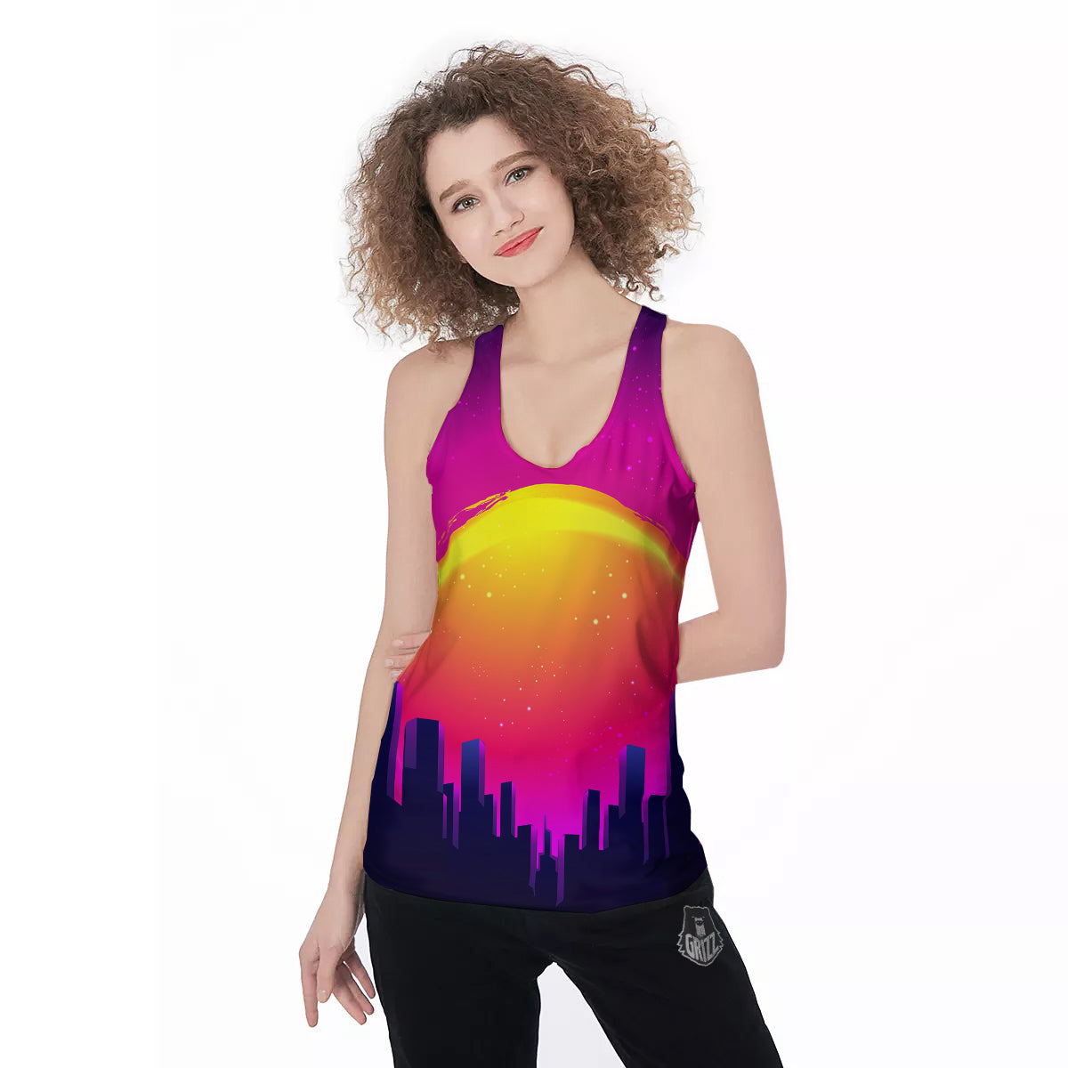 Retro City Sunrise Print Women's Racerback Tank Top-grizzshop
