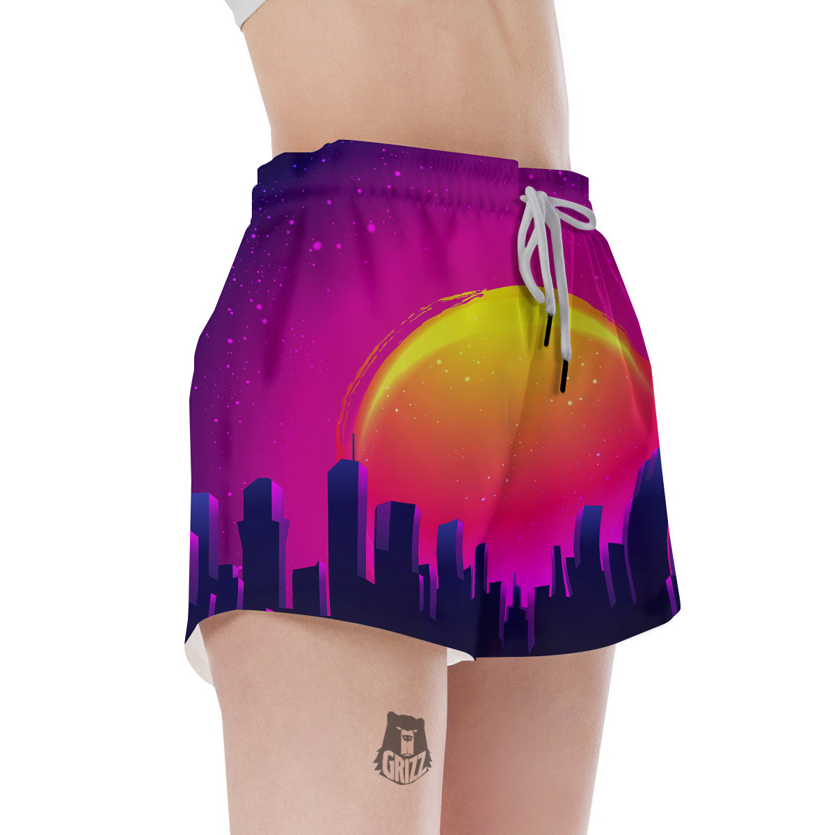 Retro City Sunrise Print Women's Shorts-grizzshop