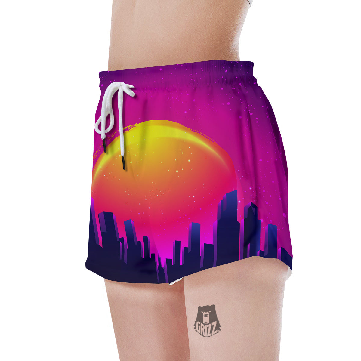 Retro City Sunrise Print Women's Shorts-grizzshop