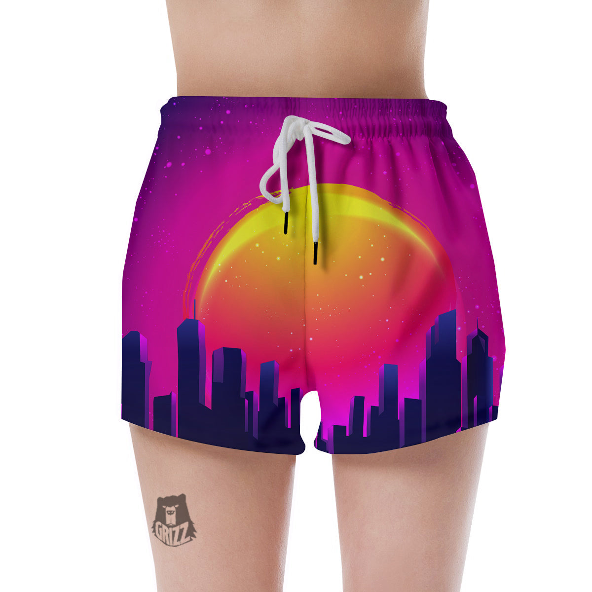 Retro City Sunrise Print Women's Shorts-grizzshop