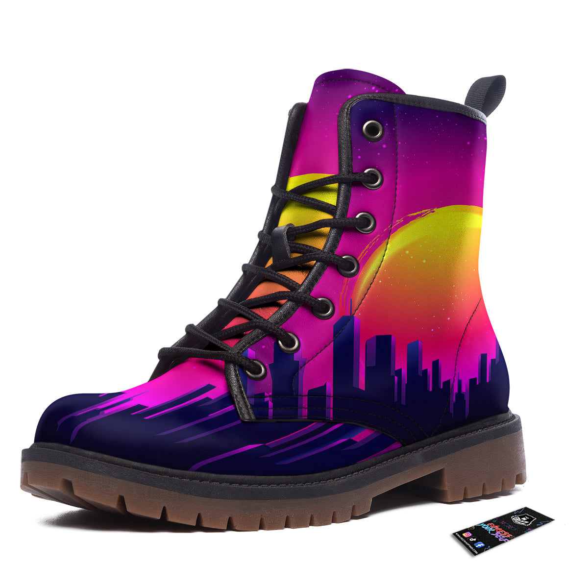 Retro City Sunrise Print Work Boots-grizzshop