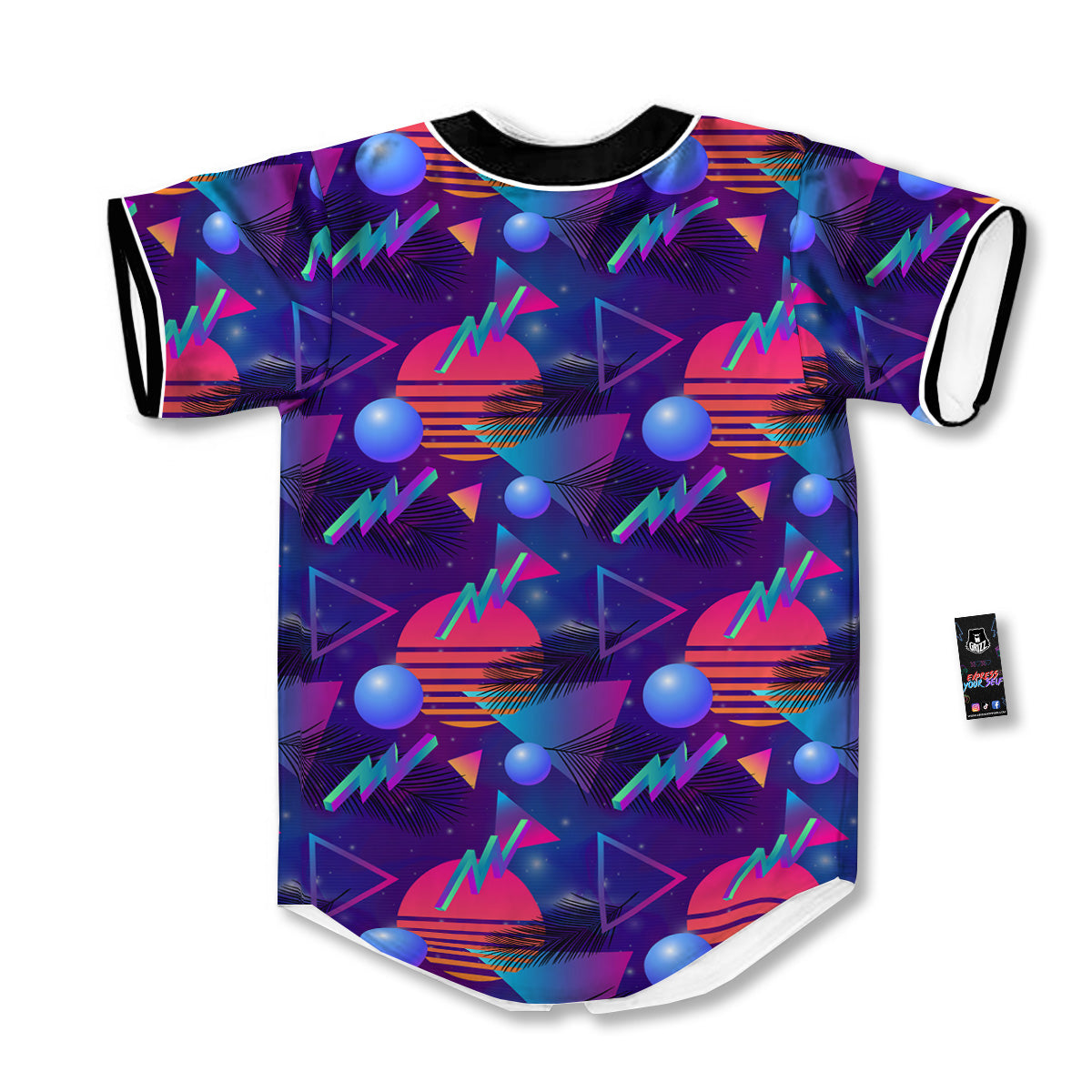 Retro Futuristic Neon Theme Print Pattern Baseball Jersey-grizzshop