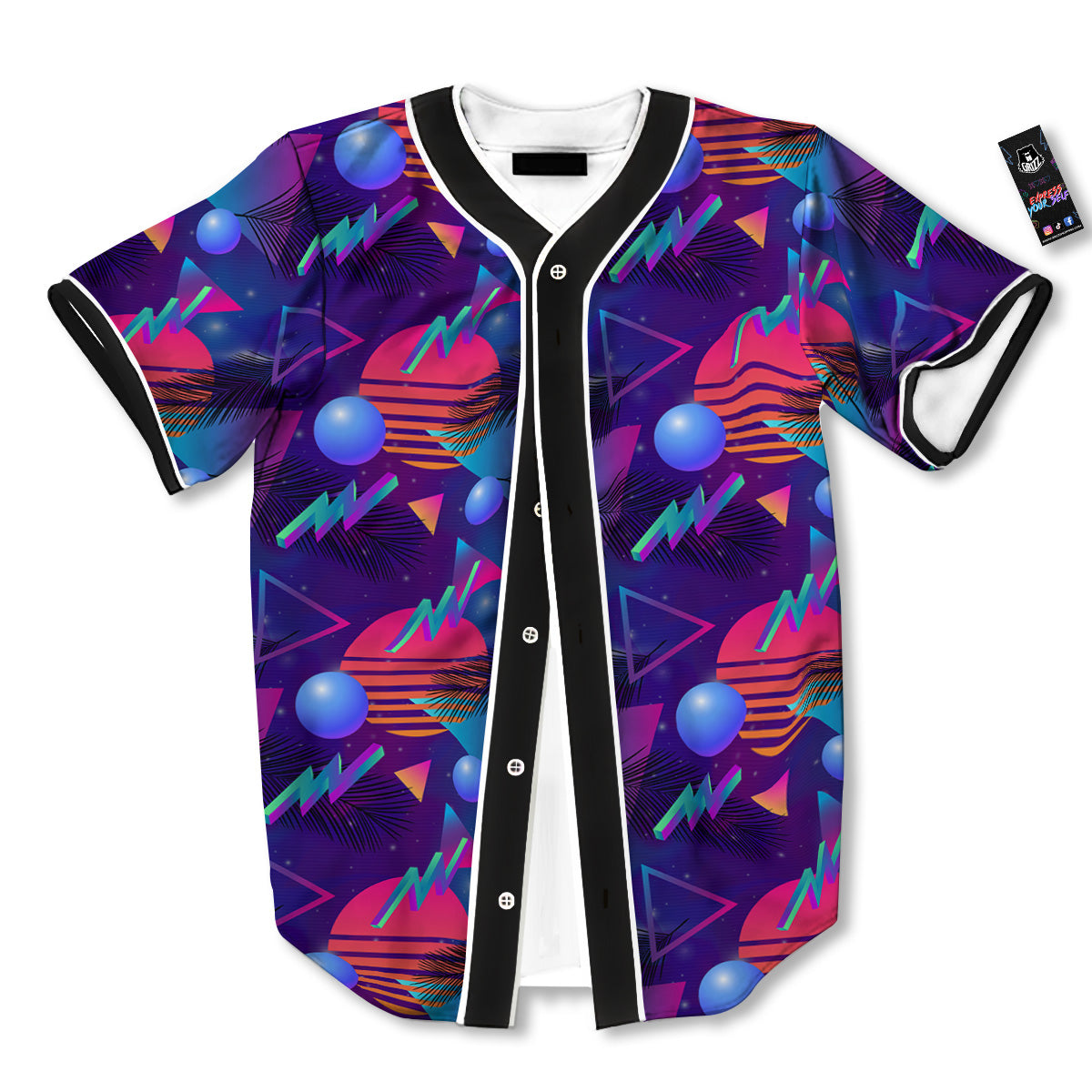 Retro Futuristic Neon Theme Print Pattern Baseball Jersey-grizzshop