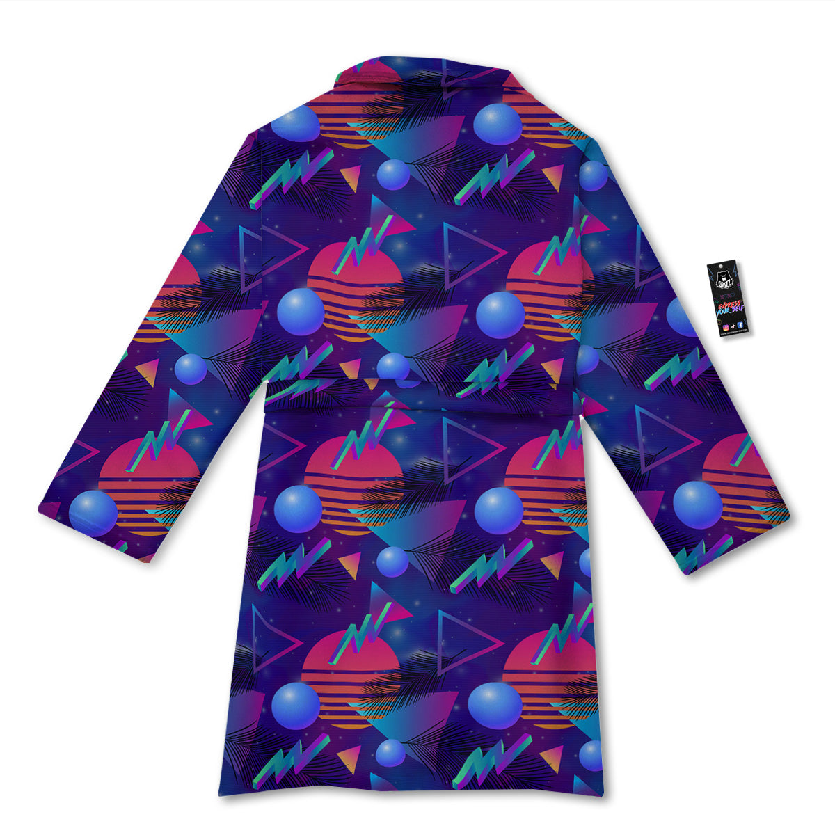 Retro Futuristic Neon Theme Print Pattern Bathrobe-grizzshop