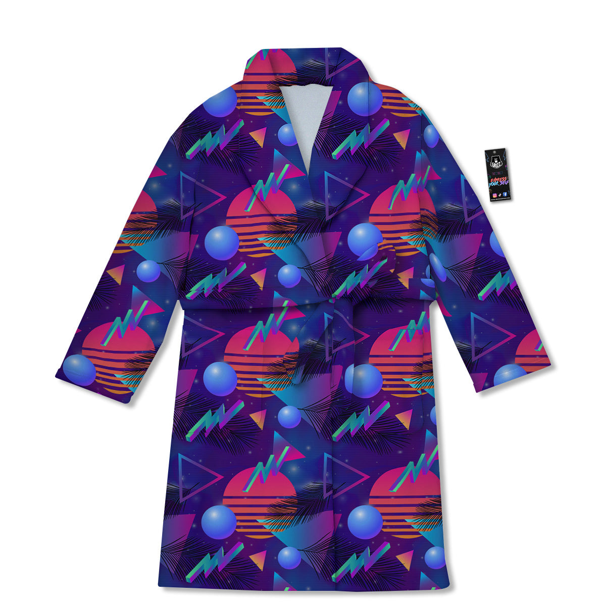 Retro Futuristic Neon Theme Print Pattern Bathrobe-grizzshop