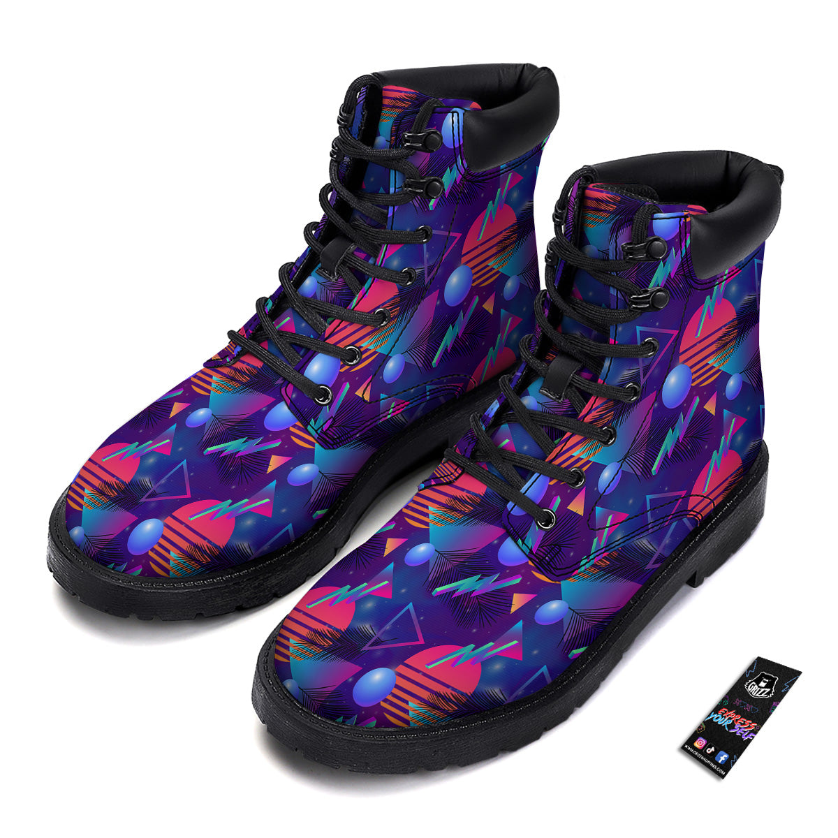 Retro Futuristic Neon Theme Print Pattern Boots-grizzshop